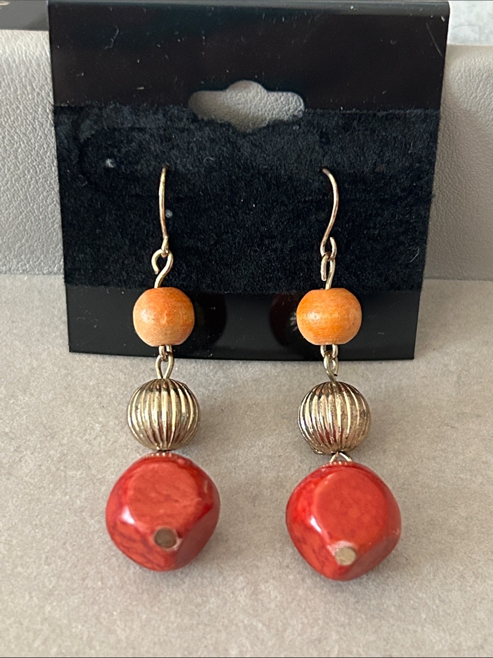 Handcrafted Orange and Red Bead Drop Earrings